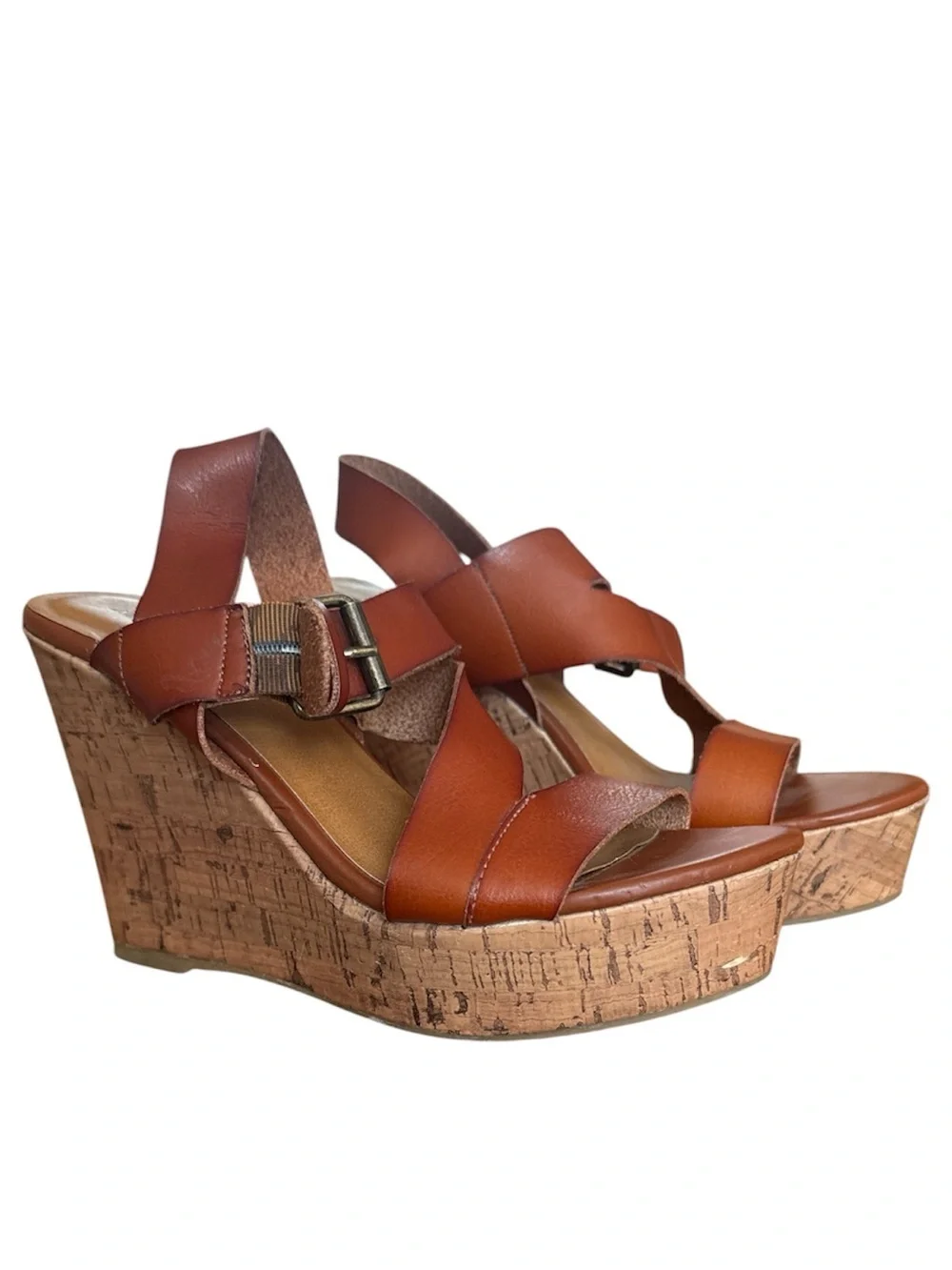 American Eagle Outfitters Cognac Cork Wedge Sandals
